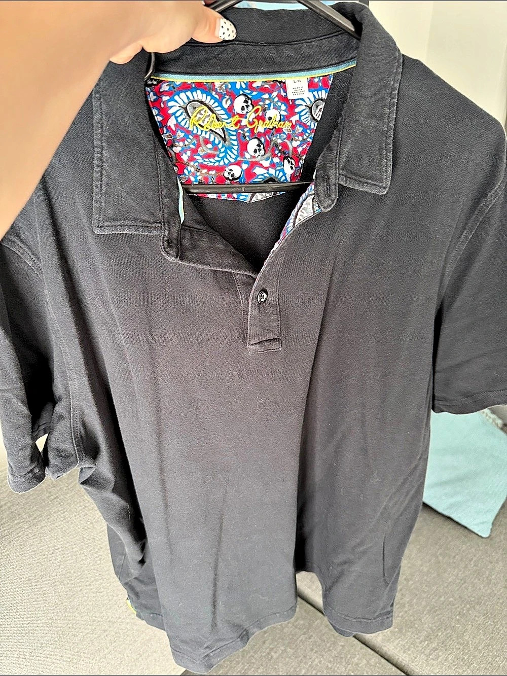 Robert Graham Men's Black Printed Polo Size Large